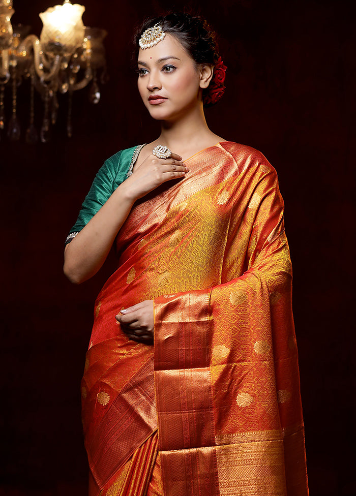 Yellow Handloom Kanchipuram Pure Silk Saree With Blouse Piece