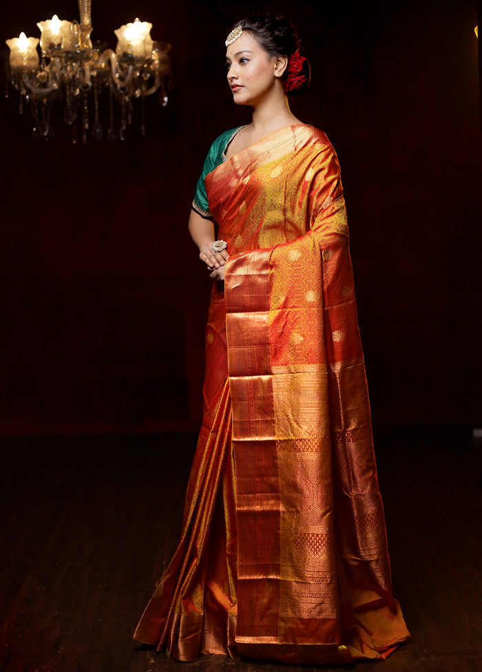 Yellow Handloom Kanchipuram Pure Silk Saree With Blouse Piece