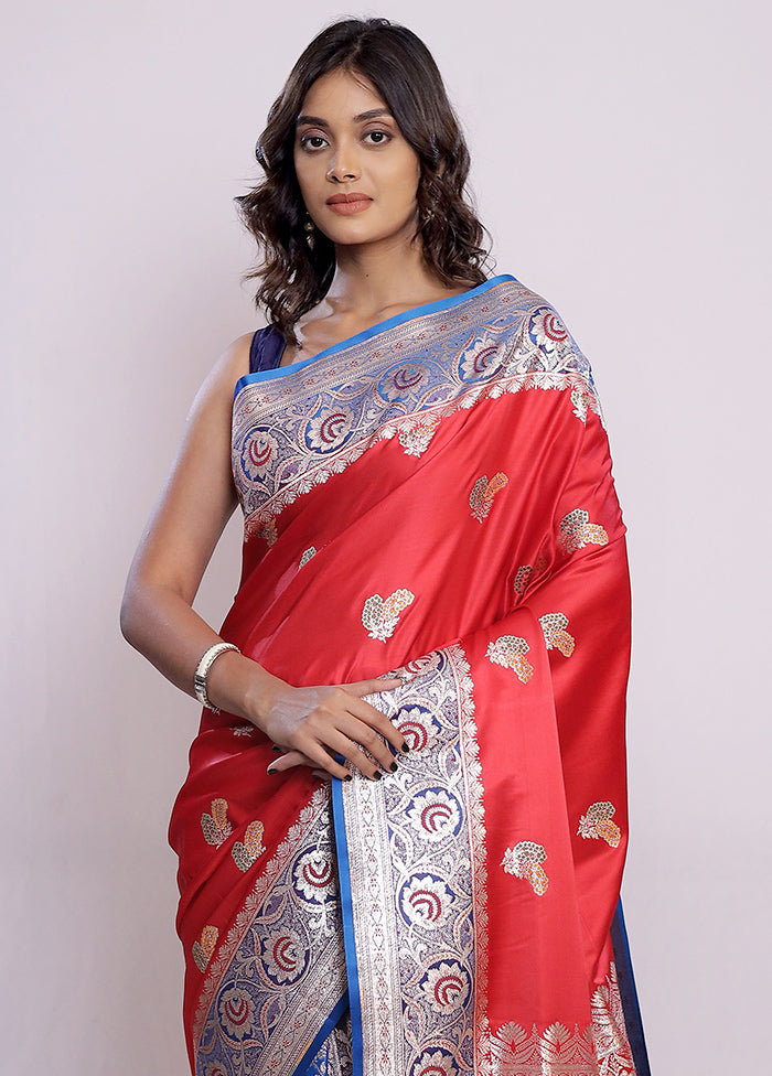 Red Banarasi Silk Saree With Blouse Piece - Indian Silk House Agencies