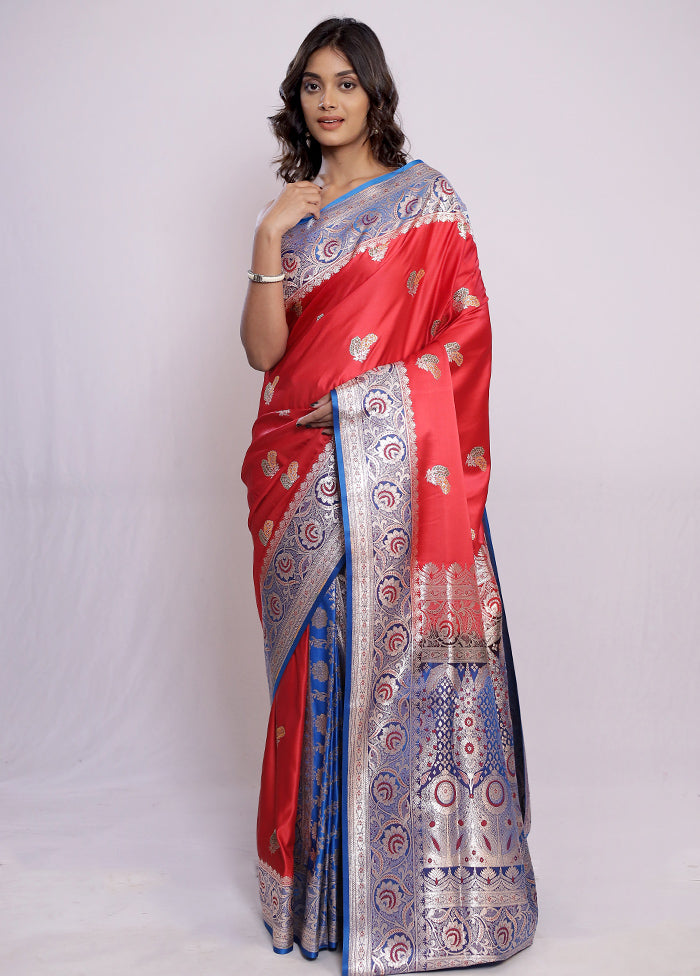 Red Banarasi Silk Saree With Blouse Piece - Indian Silk House Agencies