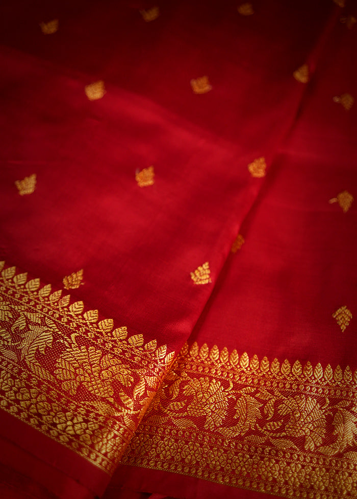 Red Katan Pure Silk Saree With Blouse Piece - Indian Silk House Agencies