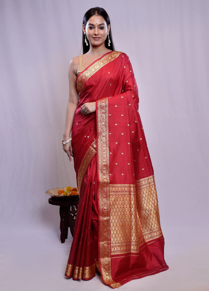 Red Katan Pure Silk Saree With Blouse Piece - Indian Silk House Agencies