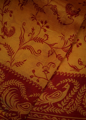 Yellow Printed Pure Silk Saree With Blouse Piece - Indian Silk House Agencies