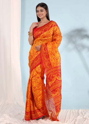 Yellow Printed Pure Silk Saree With Blouse Piece - Indian Silk House Agencies