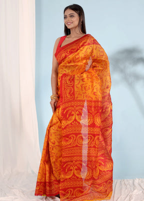 Yellow Printed Pure Silk Saree With Blouse Piece - Indian Silk House Agencies