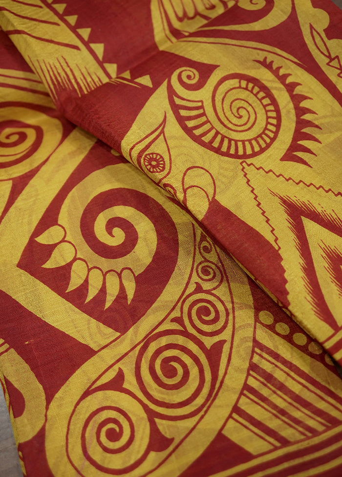 Yellow Printed Pure Silk Saree With Blouse Piece - Indian Silk House Agencies