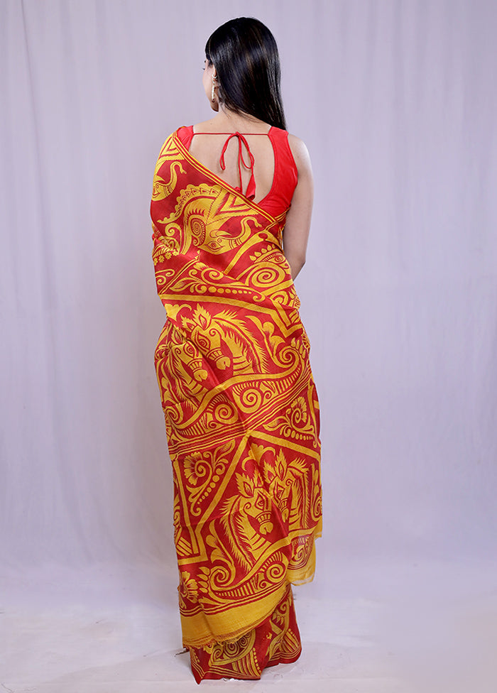 Yellow Printed Pure Silk Saree With Blouse Piece - Indian Silk House Agencies