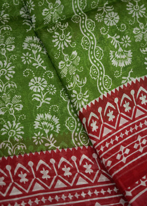 Green Printed Pure Silk Saree With Blouse Piece - Indian Silk House Agencies