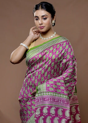 Pink Printed Pure Silk Saree With Blouse Piece - Indian Silk House Agencies