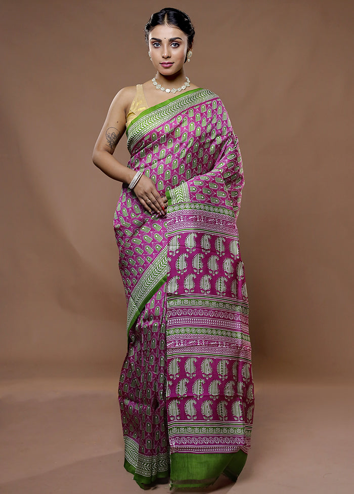 Pink Printed Pure Silk Saree With Blouse Piece - Indian Silk House Agencies