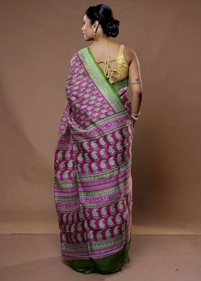 Pink Printed Pure Silk Saree With Blouse Piece - Indian Silk House Agencies