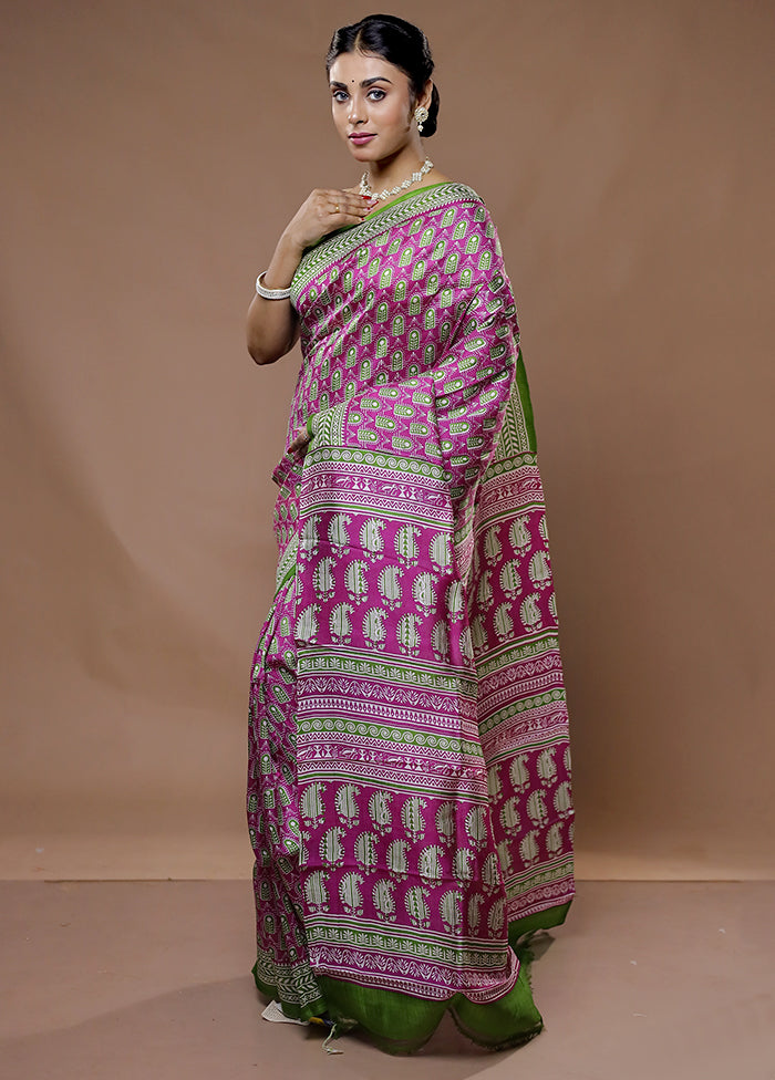 Pink Printed Pure Silk Saree With Blouse Piece - Indian Silk House Agencies