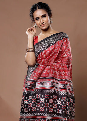 Red Printed Pure Silk Saree With Blouse Piece - Indian Silk House Agencies