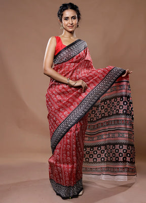 Red Printed Pure Silk Saree With Blouse Piece - Indian Silk House Agencies