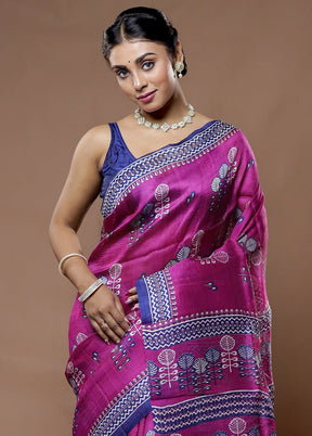 Pink Printed Pure Silk Saree With Blouse Piece - Indian Silk House Agencies