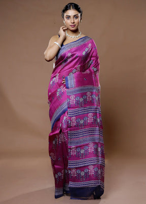 Pink Printed Pure Silk Saree With Blouse Piece - Indian Silk House Agencies