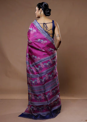 Pink Printed Pure Silk Saree With Blouse Piece - Indian Silk House Agencies