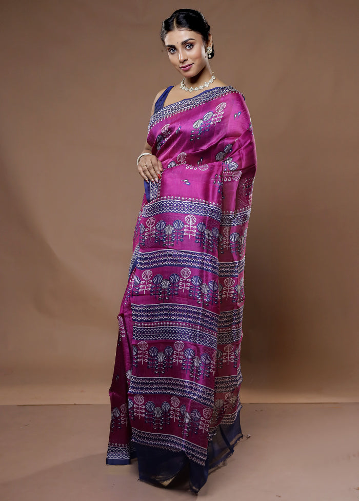 Pink Printed Pure Silk Saree With Blouse Piece - Indian Silk House Agencies