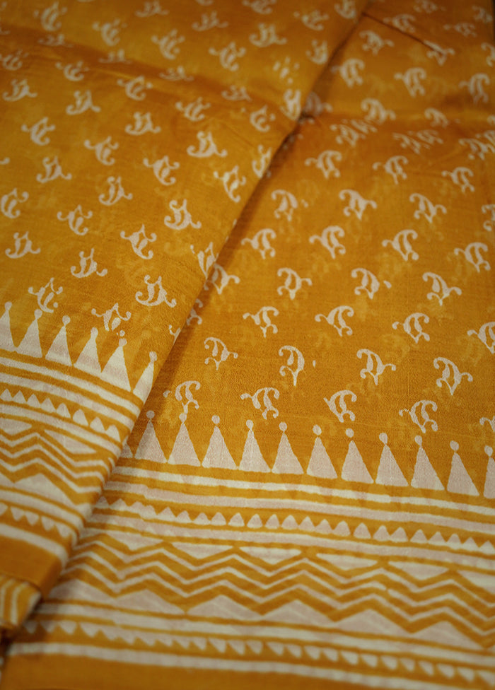 Yellow Printed Pure Silk Saree With Blouse Piece - Indian Silk House Agencies