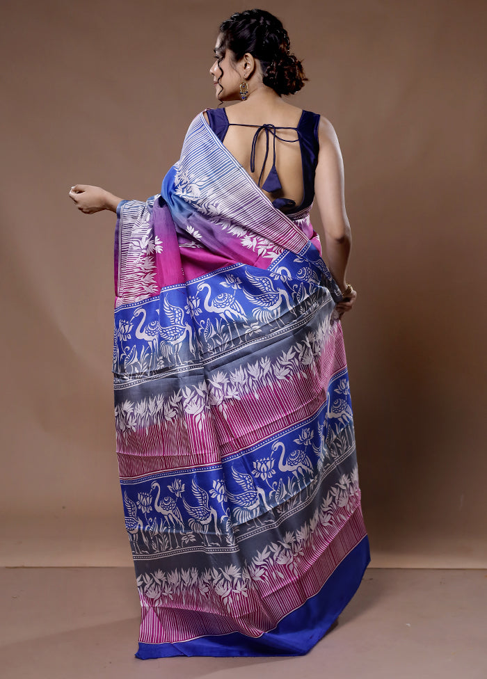 Multicolor Printed Pure Silk Saree With Blouse Piece - Indian Silk House Agencies