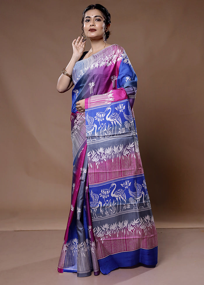 Multicolor Printed Pure Silk Saree With Blouse Piece - Indian Silk House Agencies