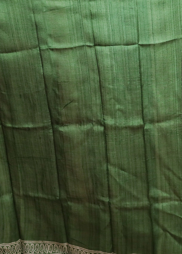 Green Tussar Silk Saree With Blouse Piece