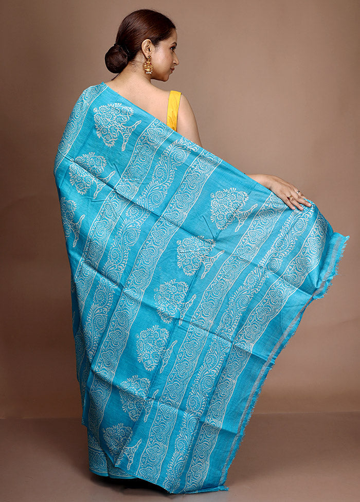 Blue Tussar Silk Saree With Blouse Piece - Indian Silk House Agencies