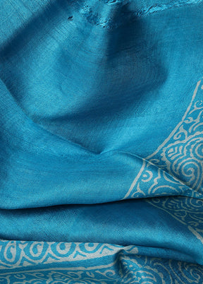 Blue Tussar Silk Saree With Blouse Piece - Indian Silk House Agencies