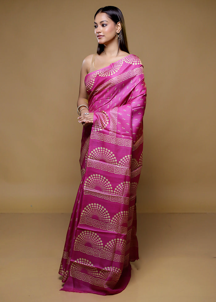 Pink Tussar Silk Saree With Blouse Piece