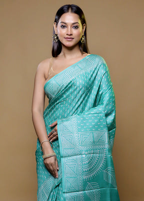 Green Tussar Silk Saree With Blouse Piece