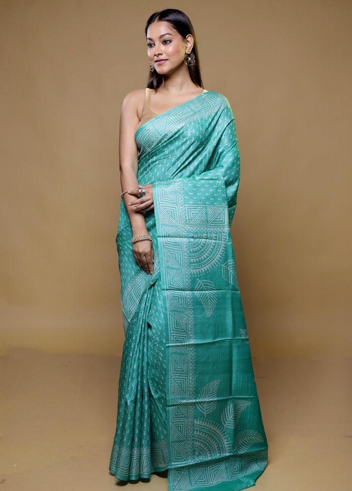 Green Tussar Silk Saree With Blouse Piece