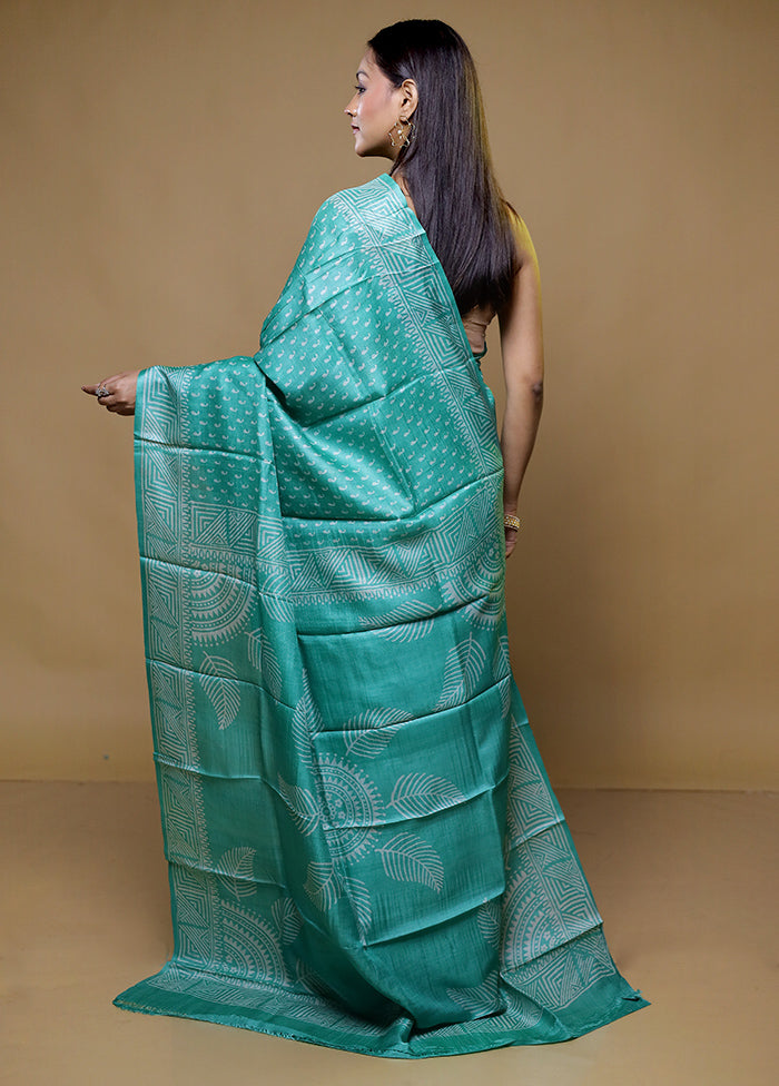 Green Tussar Silk Saree With Blouse Piece