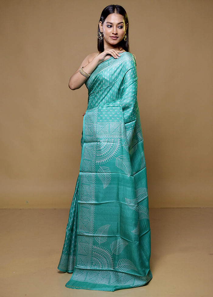 Green Tussar Silk Saree With Blouse Piece