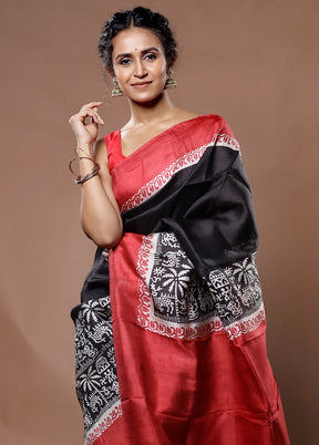 Black Printed Pure Silk Saree With Blouse Piece - Indian Silk House Agencies