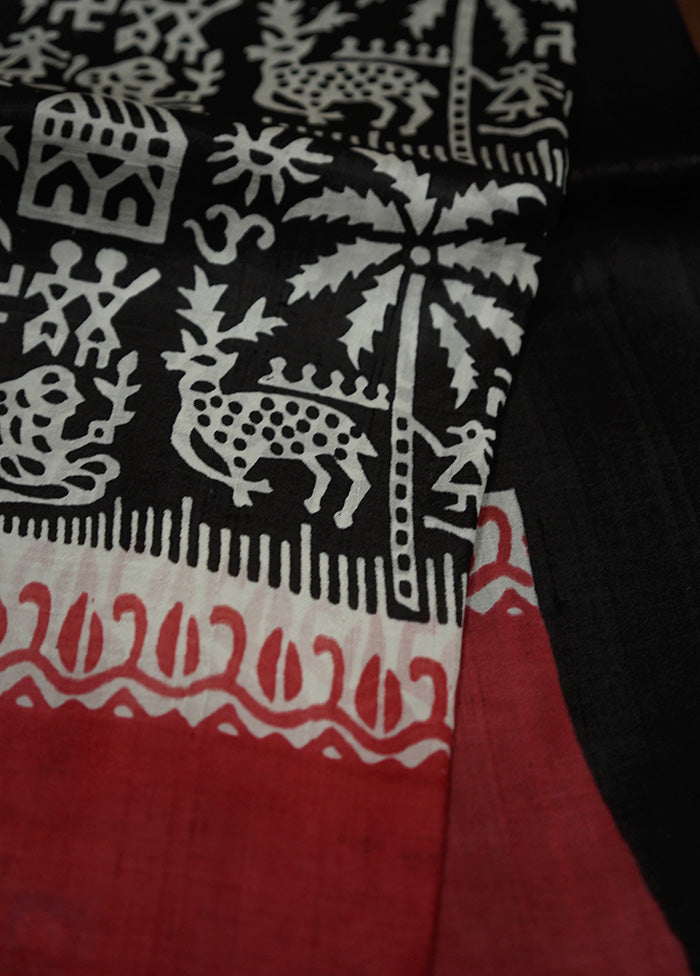 Black Printed Pure Silk Saree With Blouse Piece - Indian Silk House Agencies