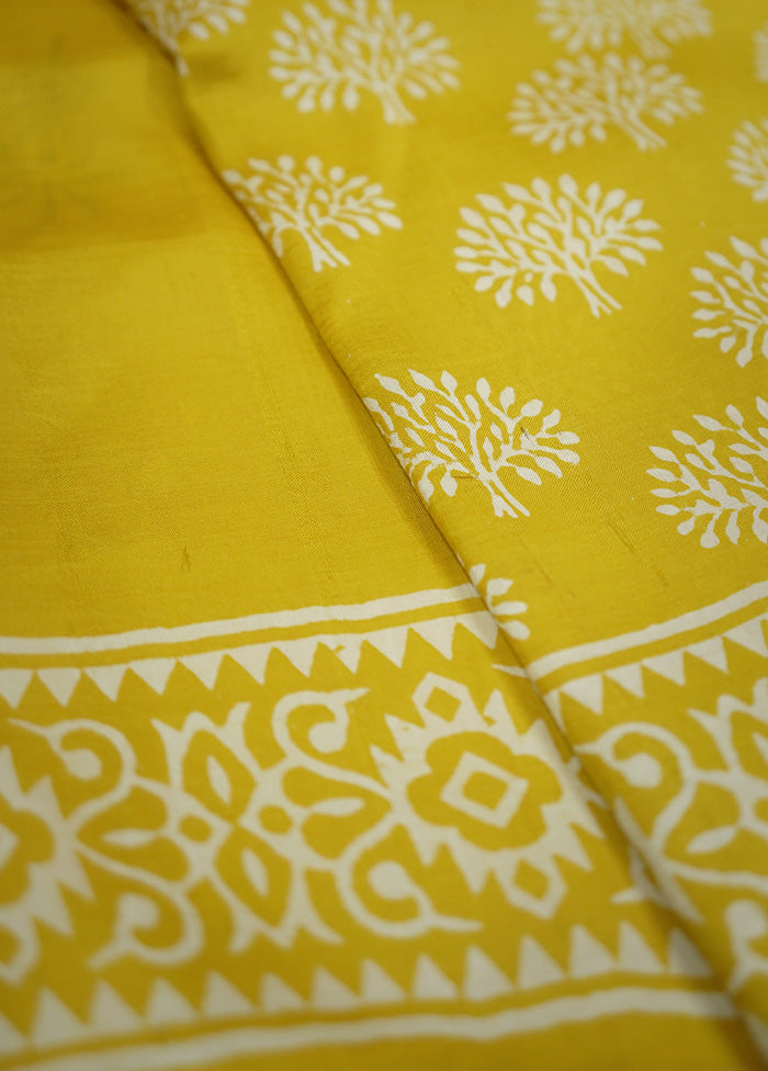 Yellow Printed Pure Silk Saree With Blouse Piece - Indian Silk House Agencies