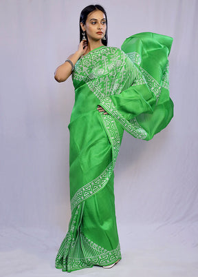 Green Printed Pure Silk Saree With Blouse Piece - Indian Silk House Agencies