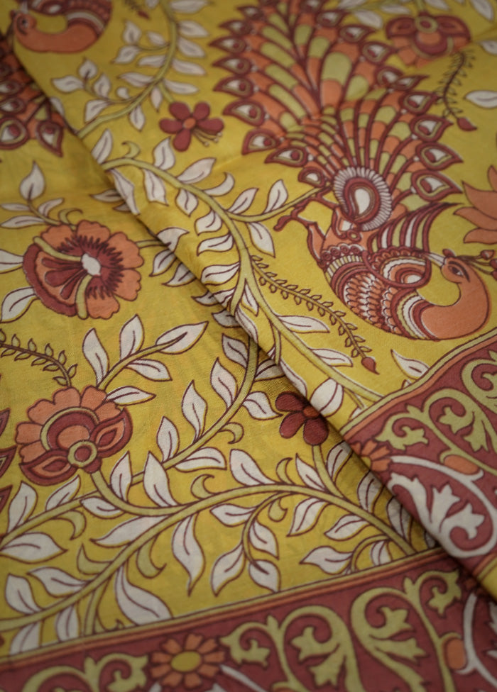 Yellow Printed Pure Silk Saree With Blouse Piece - Indian Silk House Agencies