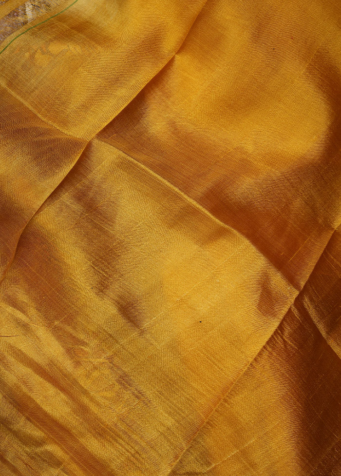 Yellow Printed Pure Silk Saree With Blouse Piece - Indian Silk House Agencies