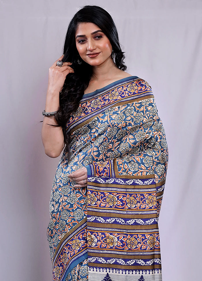 Black Printed Pure Silk Saree With Blouse Piece - Indian Silk House Agencies