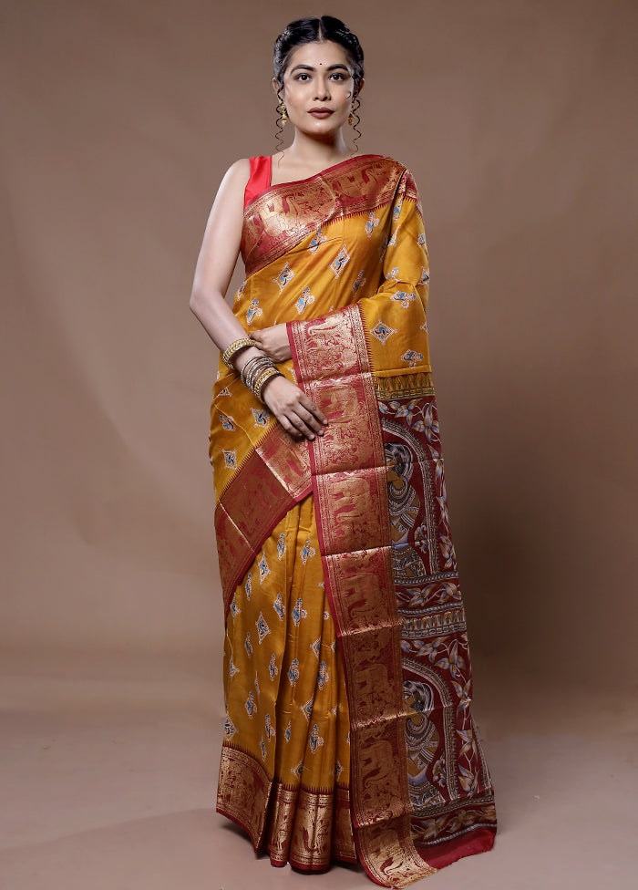 Blue Printed Pure Silk Saree With Blouse Piece - Indian Silk House Agencies