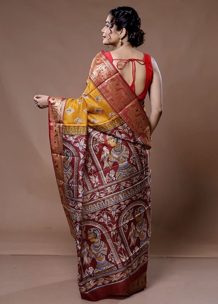 Blue Printed Pure Silk Saree With Blouse Piece - Indian Silk House Agencies