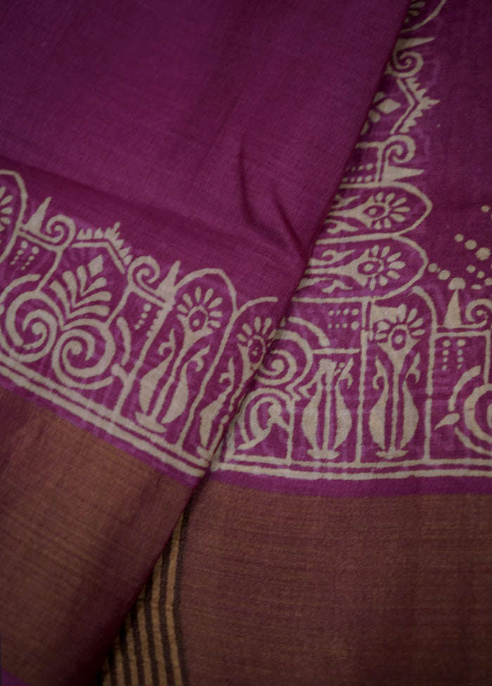 Purple Tussar Silk Saree With Blouse Piece - Indian Silk House Agencies