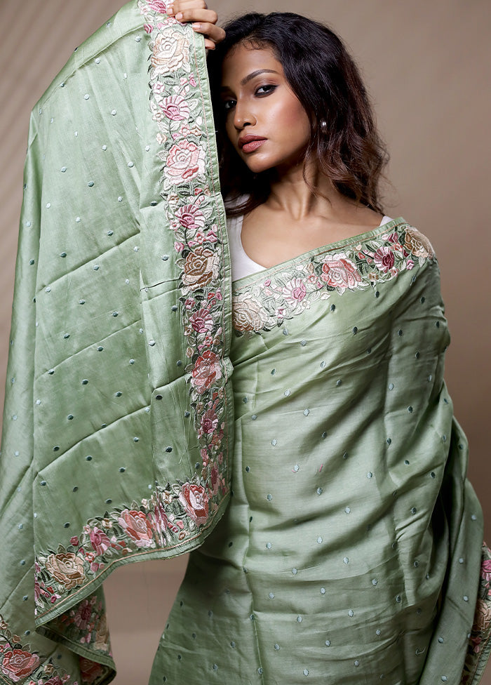 Green Pure Organza Saree Without Blouse Piece - Indian Silk House Agencies