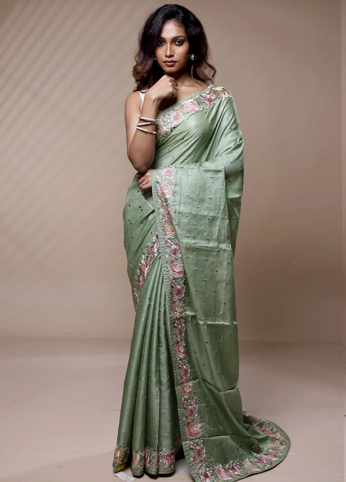 Green Pure Organza Saree Without Blouse Piece - Indian Silk House Agencies