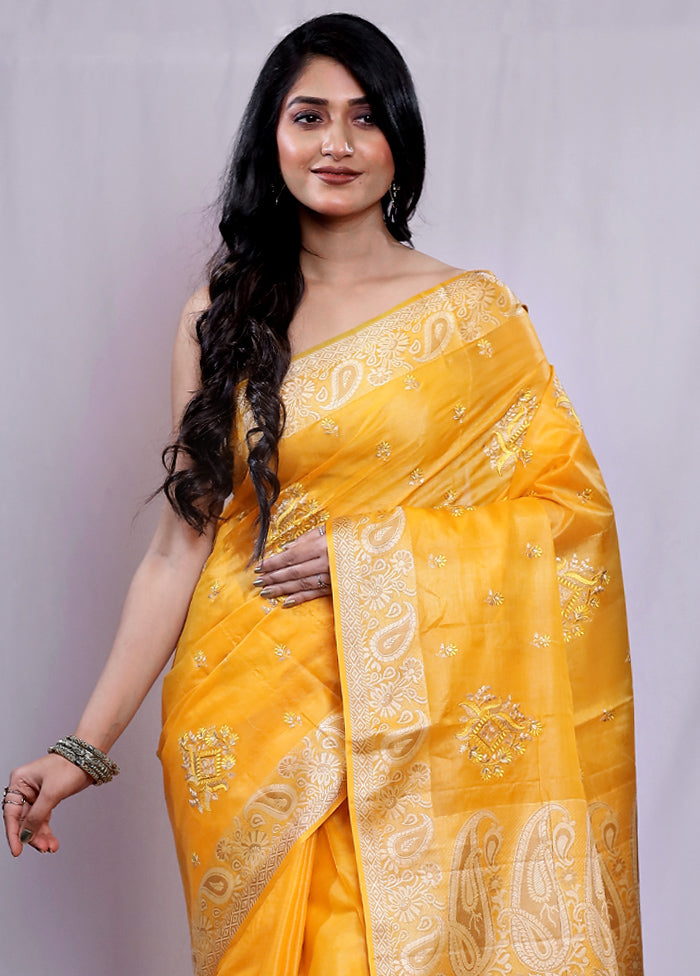 Yellow Tussar Silk Saree With Blouse Piece - Indian Silk House Agencies