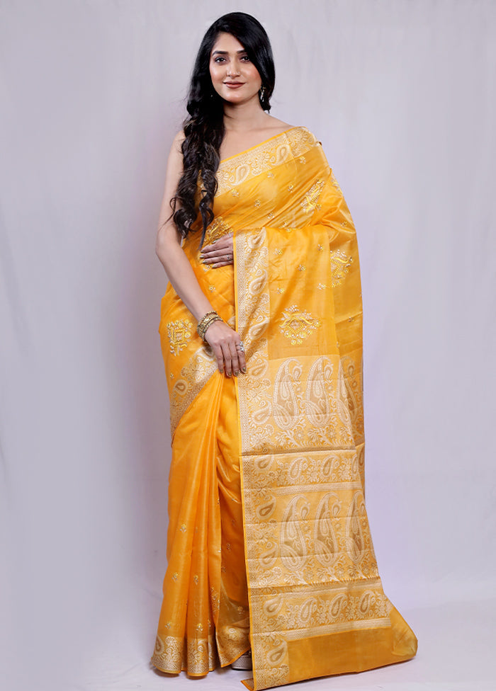 Yellow Tussar Silk Saree With Blouse Piece - Indian Silk House Agencies