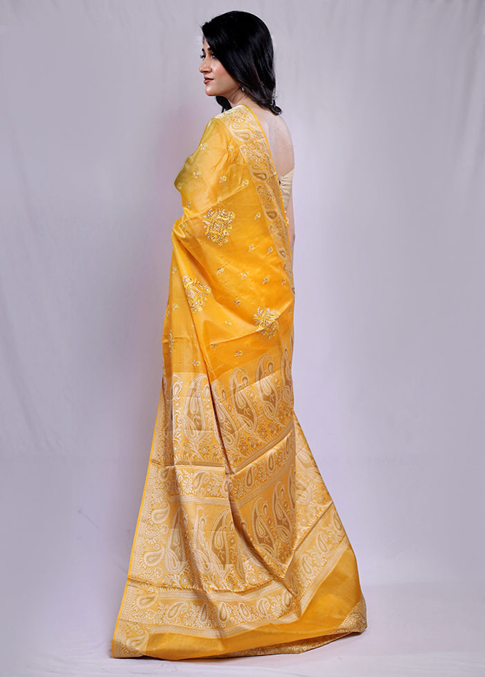 Yellow Tussar Silk Saree With Blouse Piece - Indian Silk House Agencies