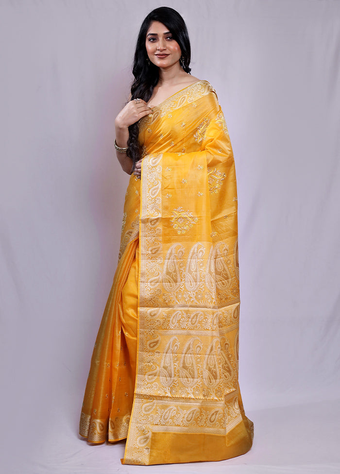 Yellow Tussar Silk Saree With Blouse Piece - Indian Silk House Agencies