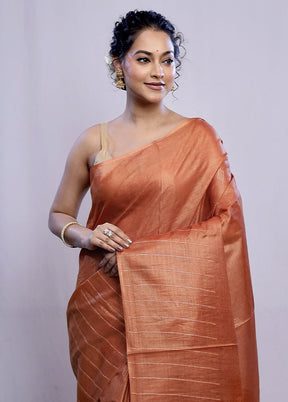 Rust Tussar Silk Saree With Blouse Piece - Indian Silk House Agencies